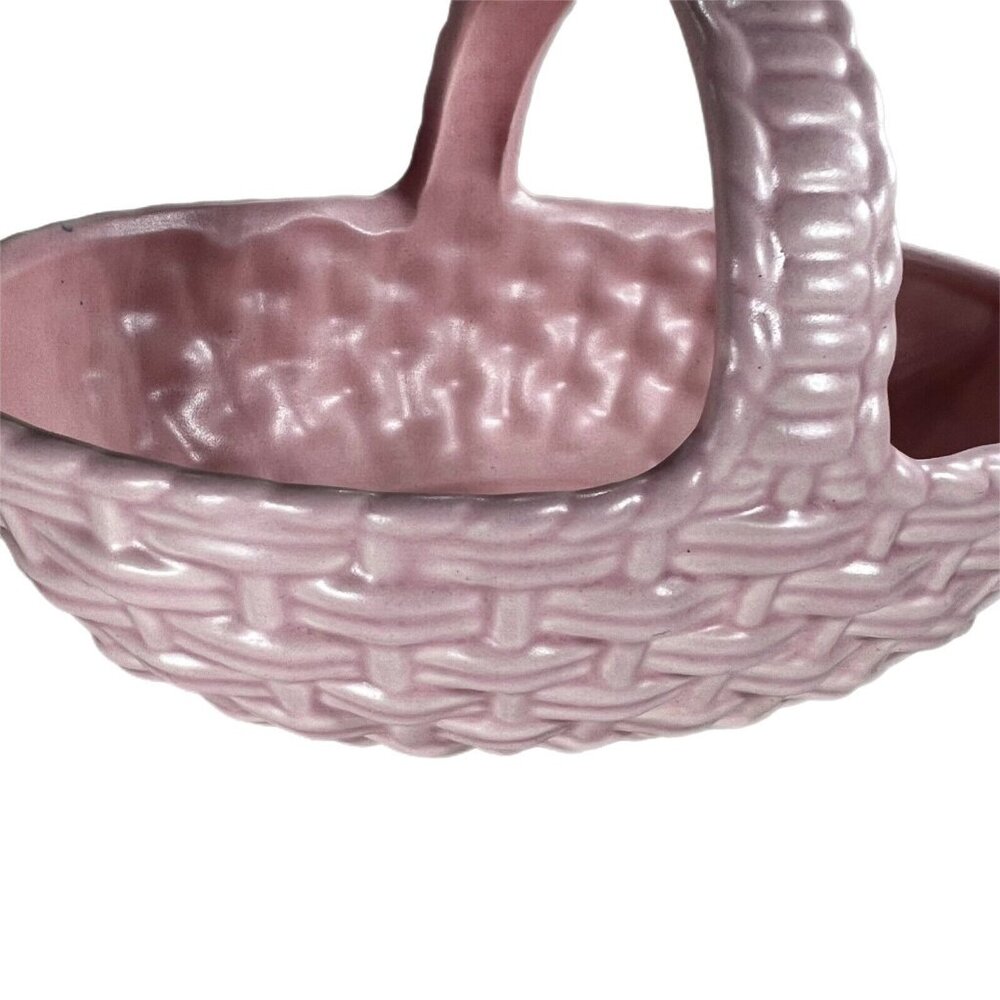 Vintage Royal Haeger Pink Basket Pottery Woven Handle Planter Serving USA - Picture 5 of 7